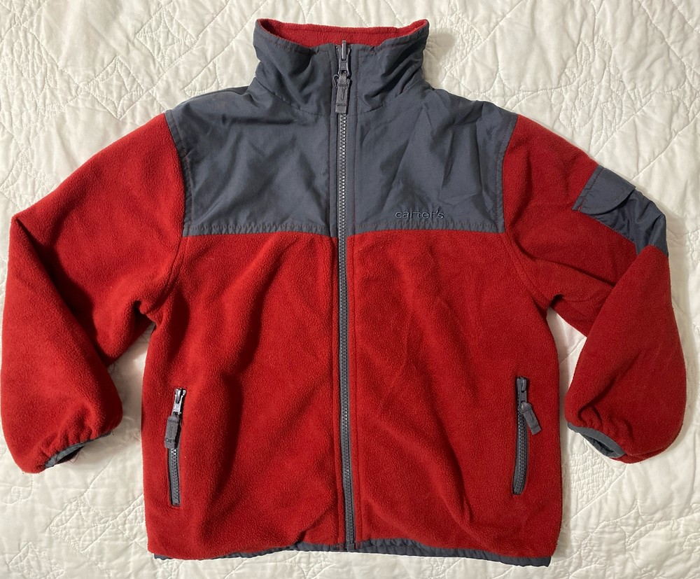 Carter's Boys Reversible Fleece Microfiber Coat Jacket, Size: 7, Red / Gray