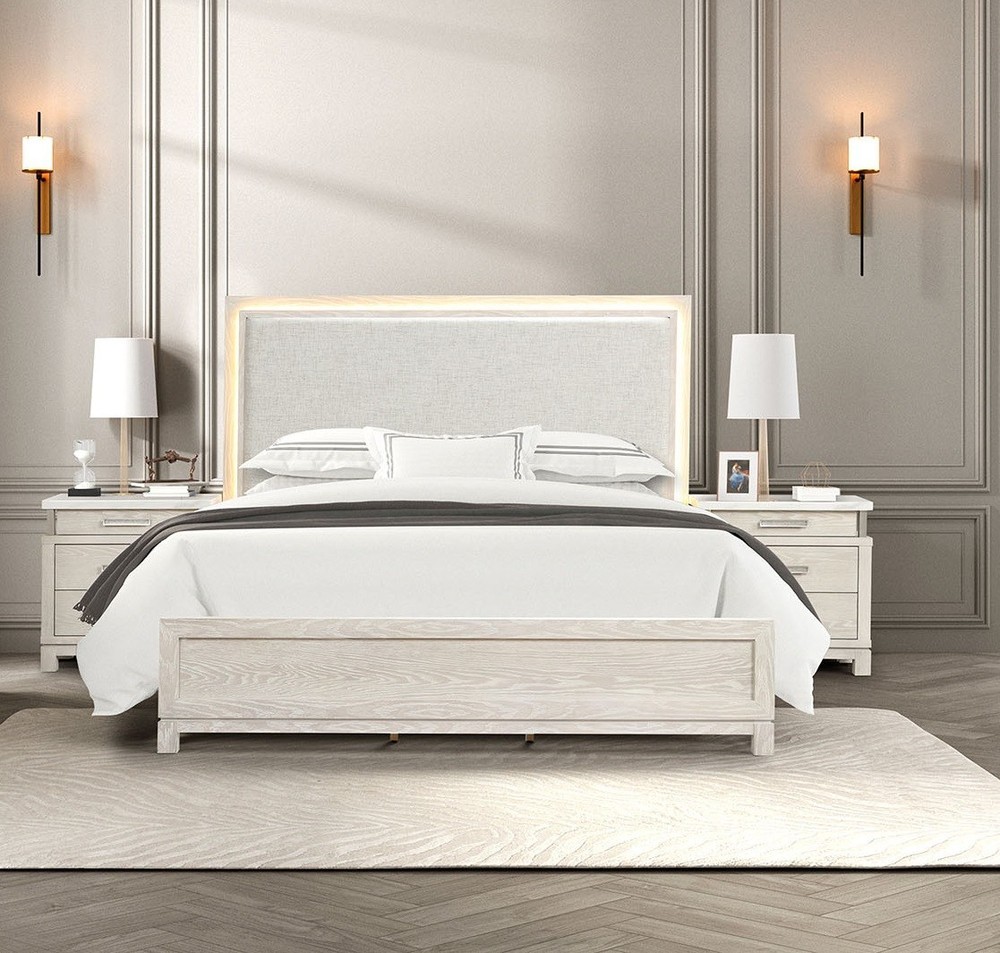 Weathered Gray Finish Eastern King Size 4pc Bed Set Transitional Style Bedroom