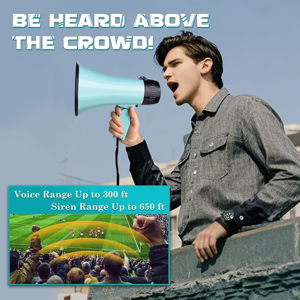 Lightweight 20W Megaphone with Volume Control & Recording Function, 5.4"W