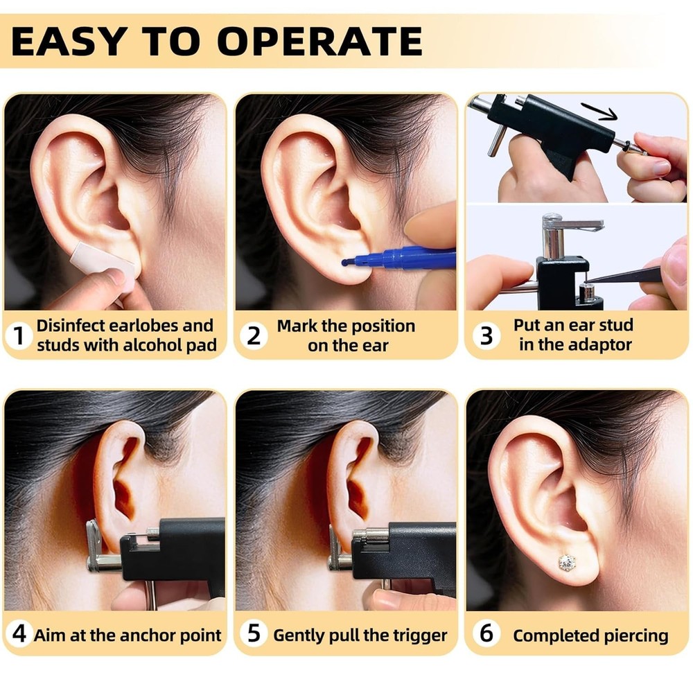 Ear Piercing Kit - Self-Piercing Tool with Studs & Accessories for Home Use
