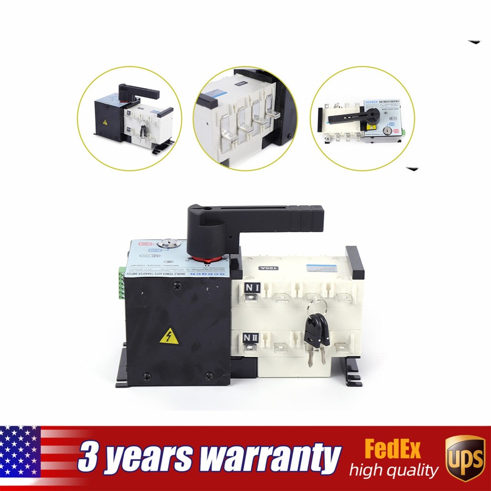 100AMP Dual Power Automatic Transfer Switch Changeover Isolation Generator USA