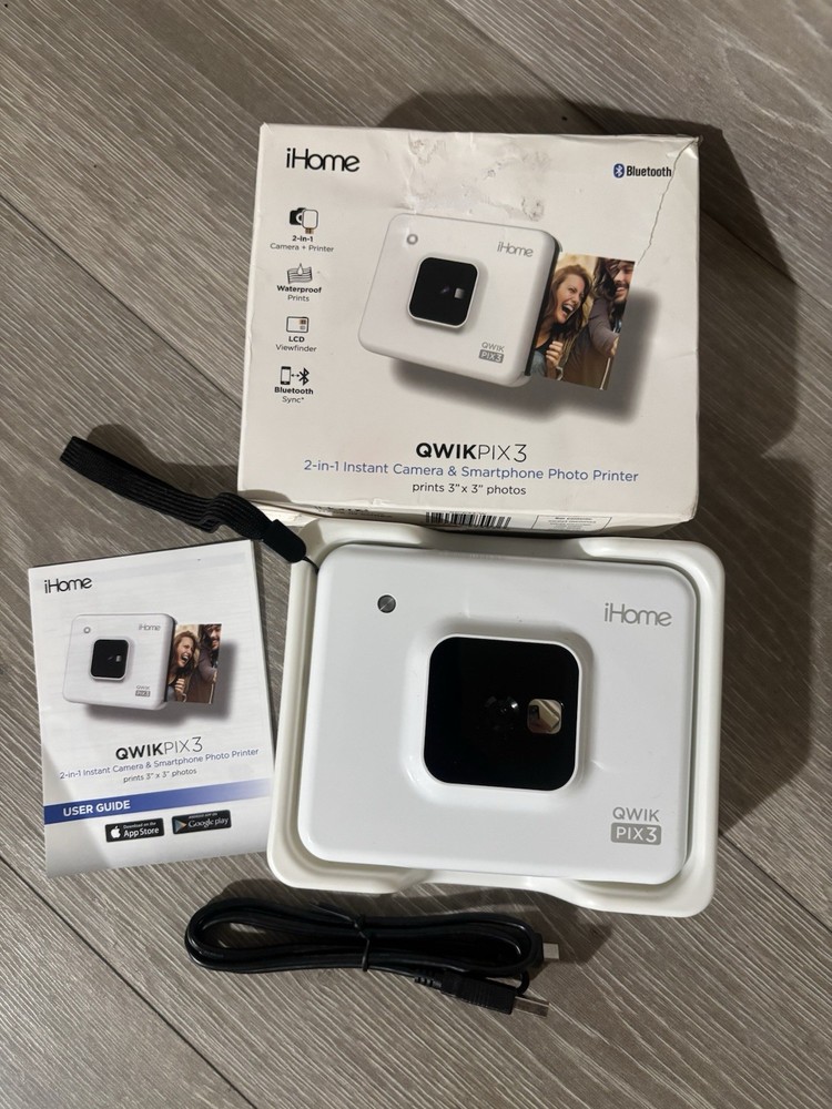 iHome QWIK PIX3 Bluetooth Printer Camera IHCP33 Bundle - WORKING NO CARTRIDGE