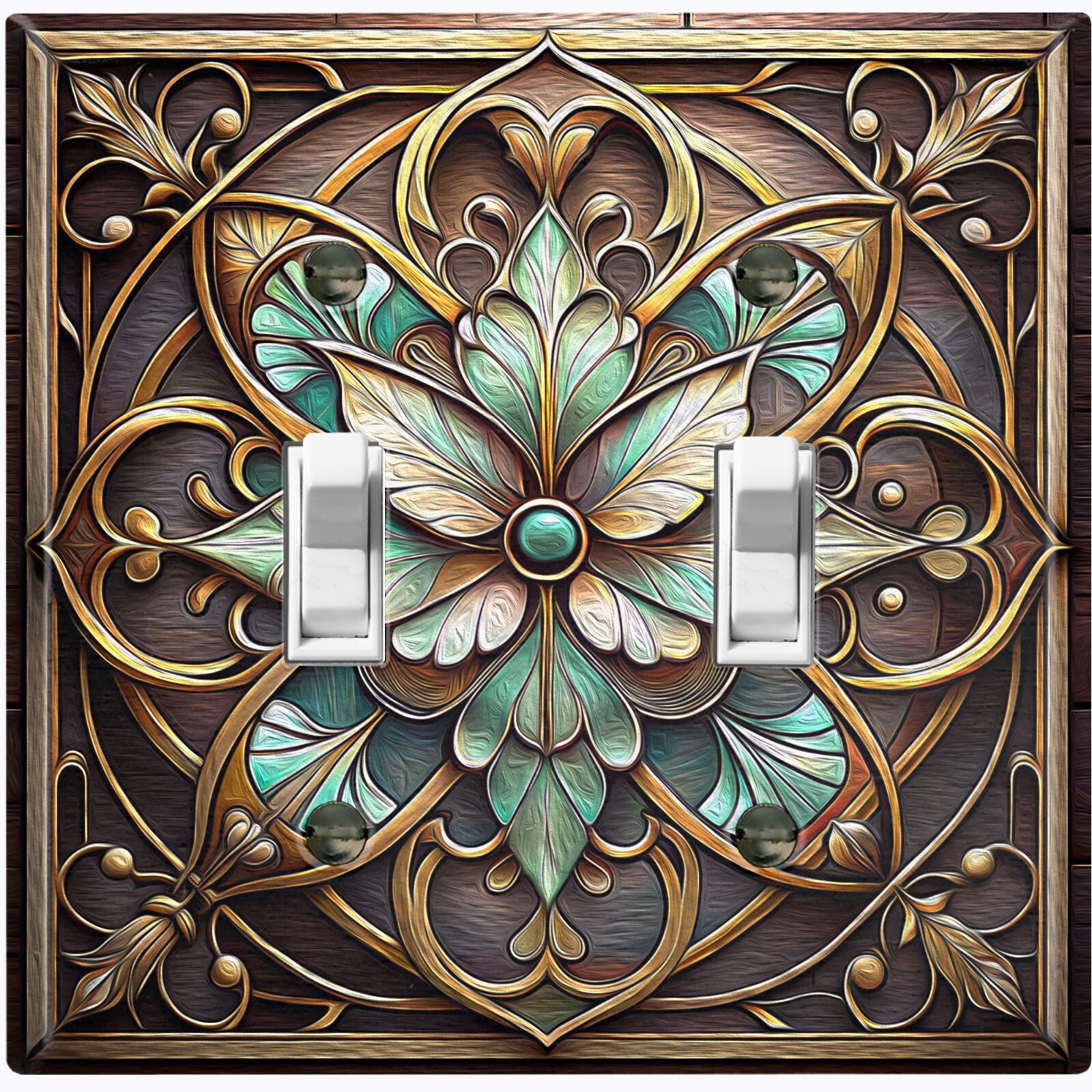 Metal Light Switch Outlet Cover Decorative Wall Plate Rustic Green Flower EFR102