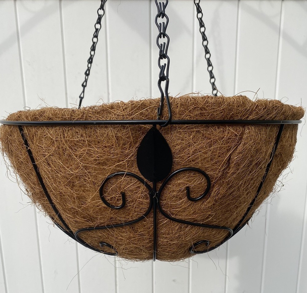 New 14" HANGING PLANTER WITH COCO LINER Black
