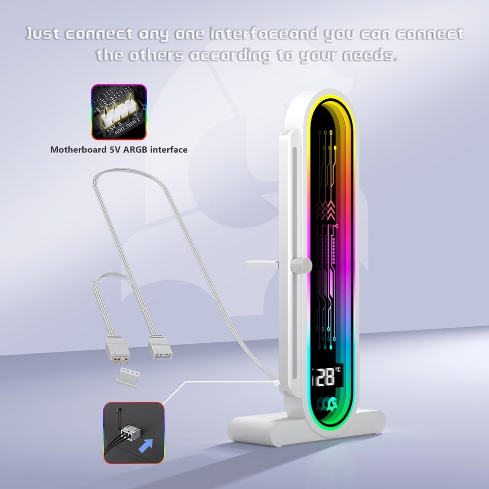 ARGB GPU Support Bracket with Temperature Display（Ambient Case Temp），5V 3pin ...