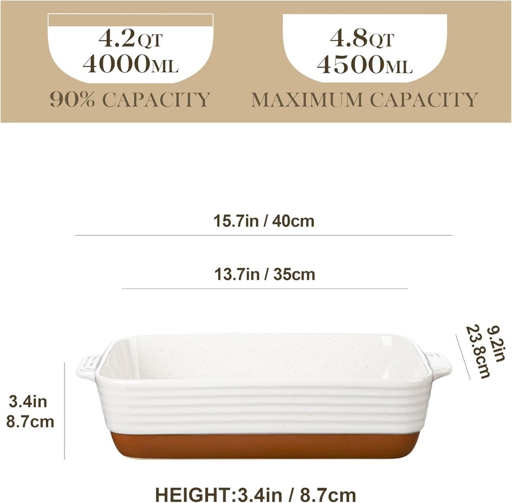 Rustic Charm 4.8 Qt Baking & Roasting Dish - 9x13 Ceramic with Elegant Finish