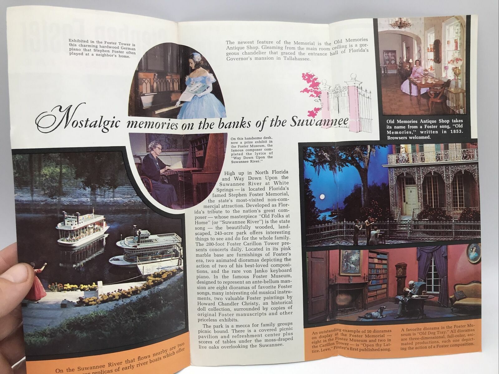 1975 STEPHEN FOSTER MEMORIAL WHITE SPRINGS FLORIDA Travel Guide Brochure and Map