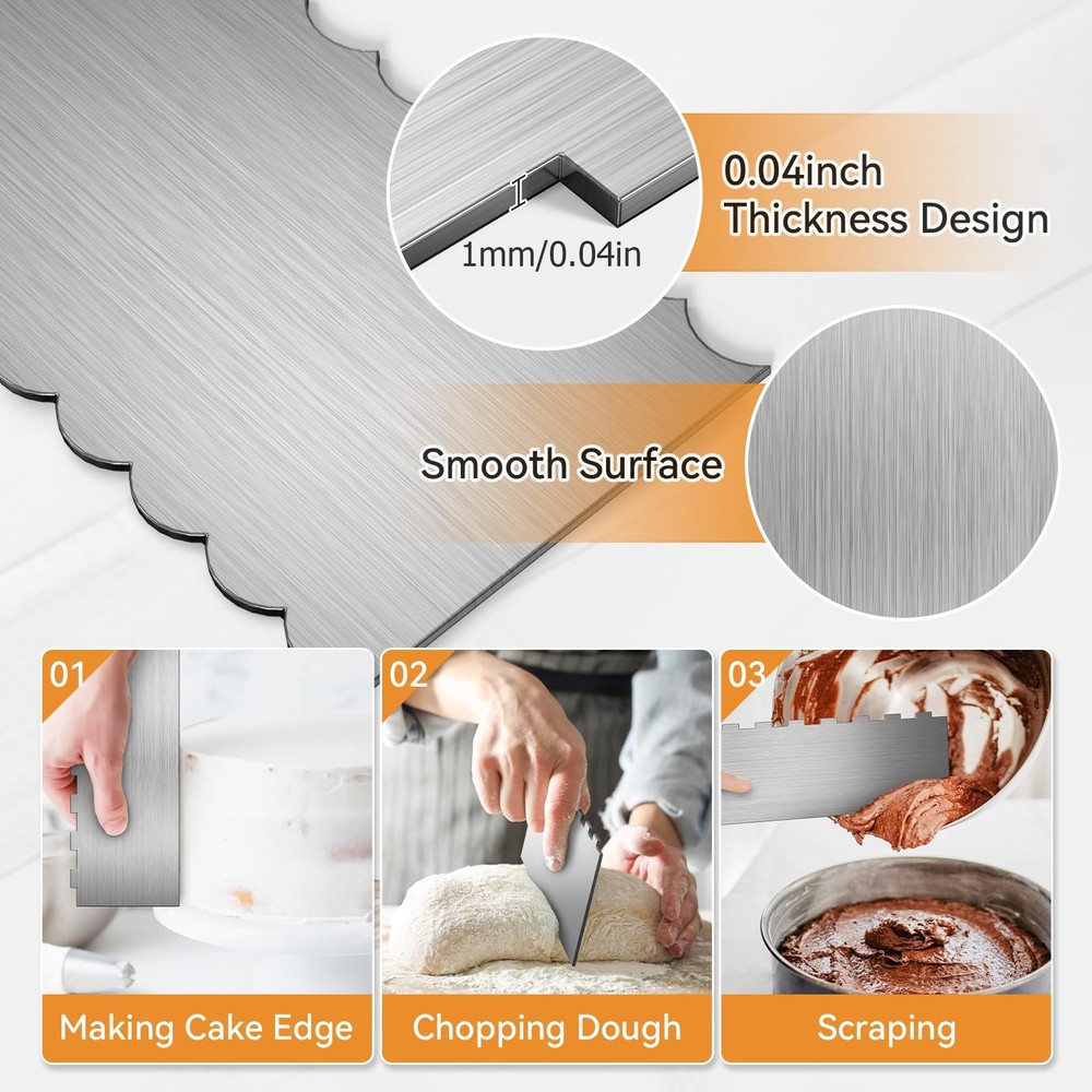 Stainless Steal Cake Scraper, 2 Pcs 8.6 inch Double Sided Patterned Edge Stri...
