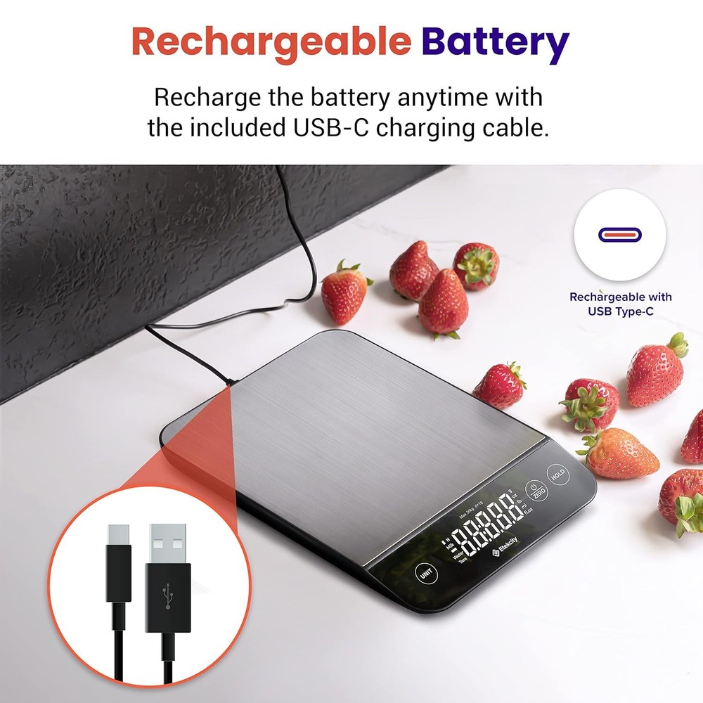USB Rechargeable Kitchen Scale - Precise Grams/Ounces, Waterproof Design