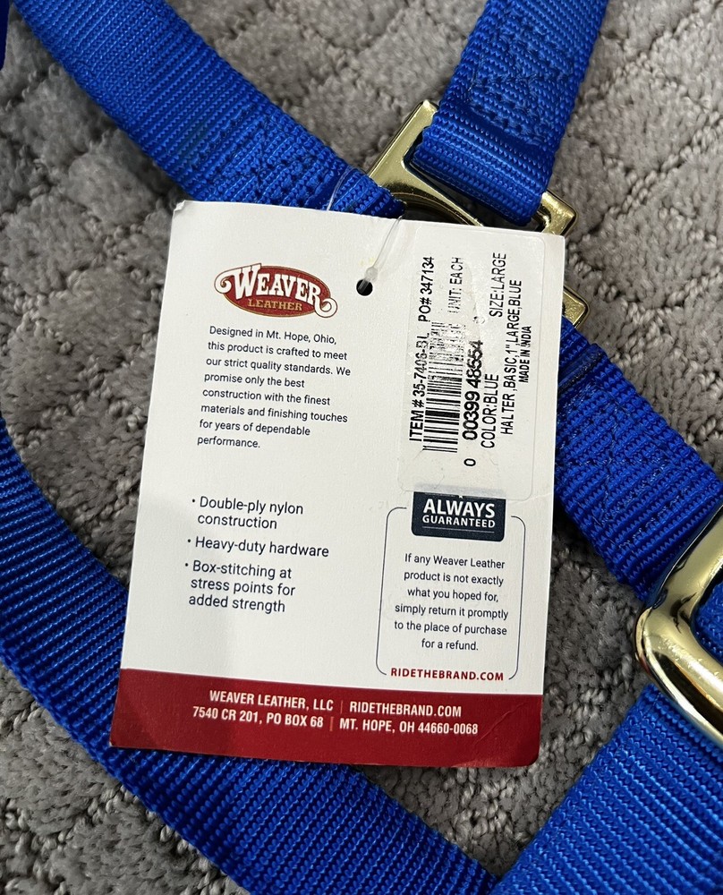 Weaver Leather Blue Basic Non-Adjustable Nylon Horse Halter, 1" Size: Large New!