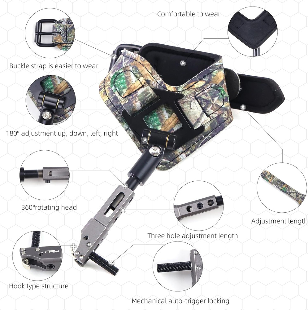 Compound Bow Wrist Release 360 Degree Rotatable Jaws Archery Release Aids Adjust