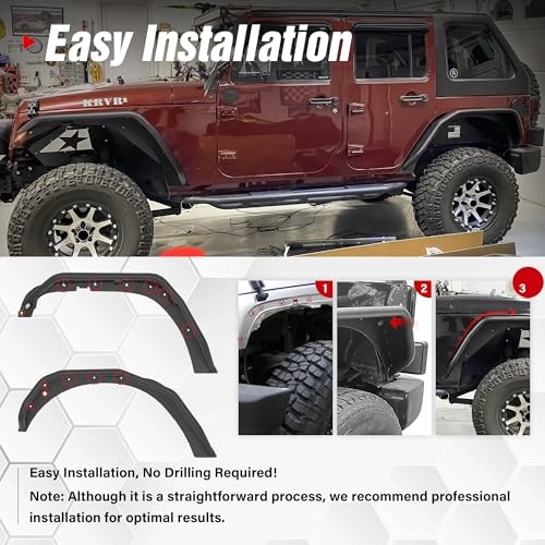 for JK JKU Tubular Front & Rear Fender Flares Compatible with 2007-2018 Jeep