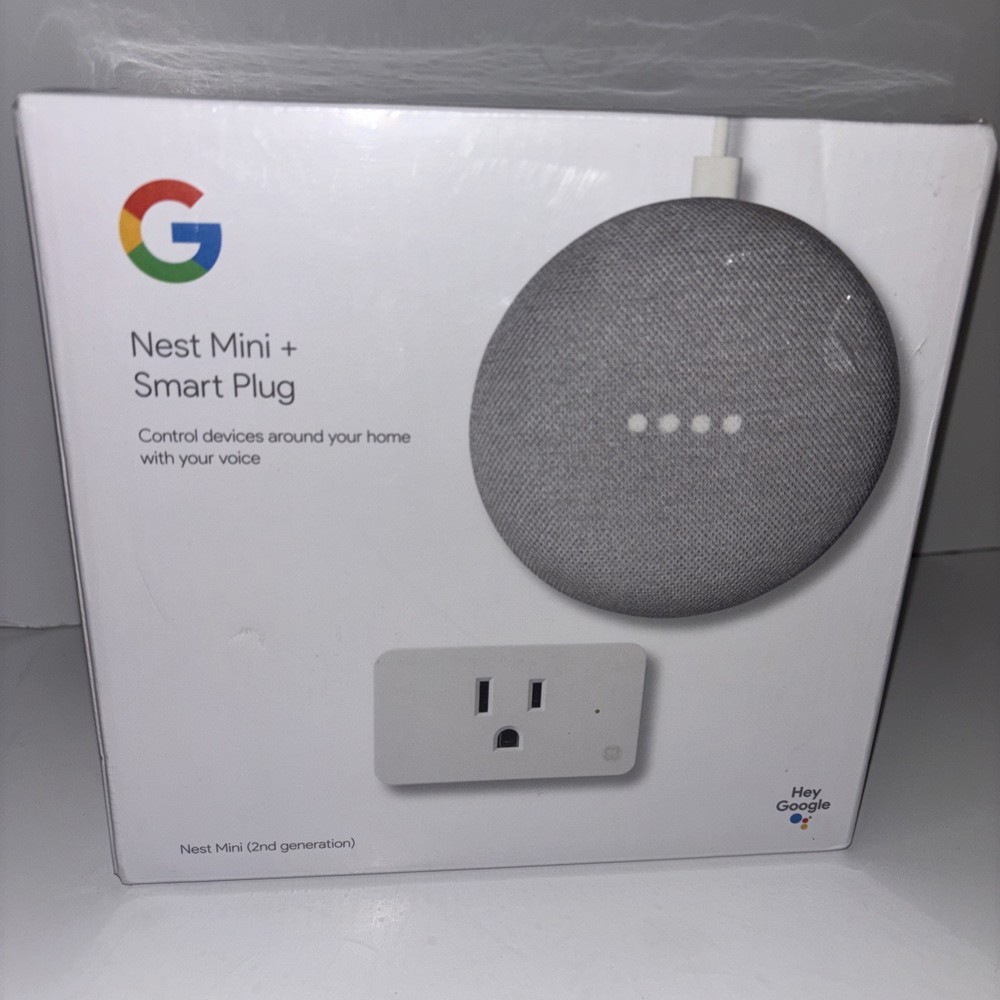 Google Nest Mini (2nd Gen) Google Assistant + GE Smart Plug Bundle New & Sealed