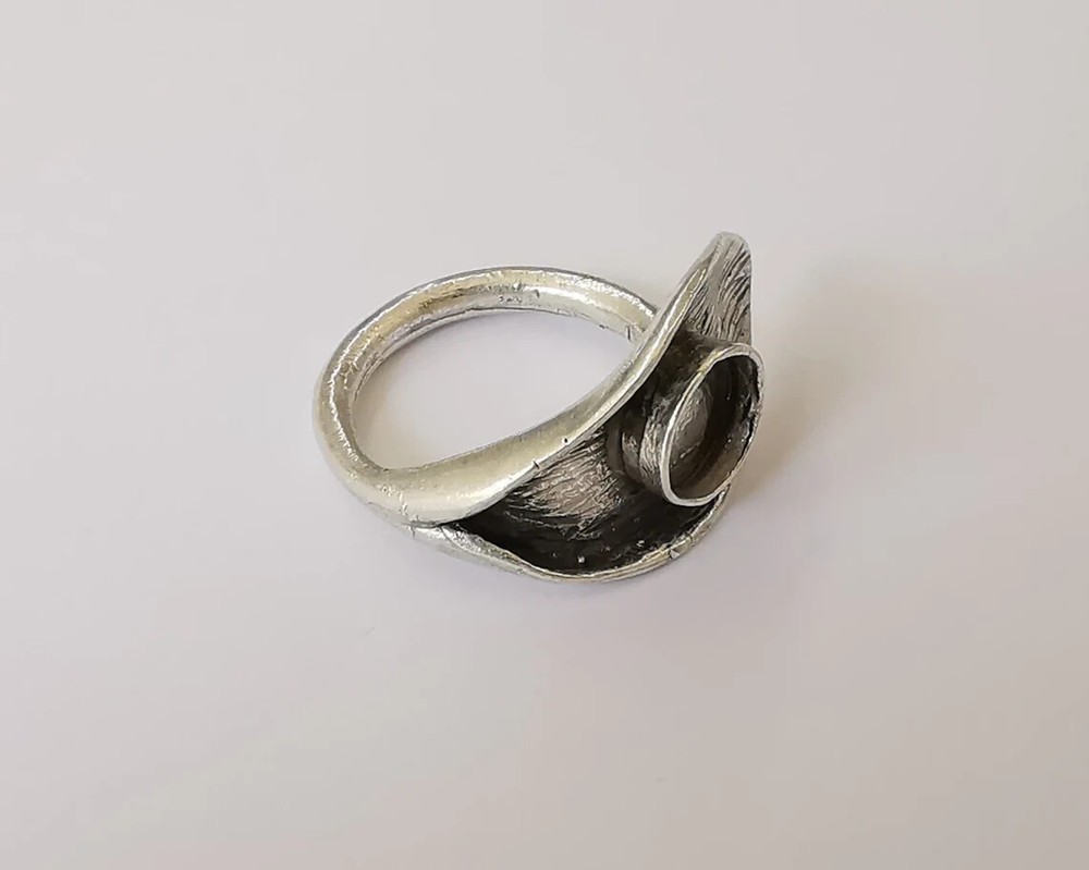 Leaf flower silver ring setting blank cabochon mounting Adjustable base bezel