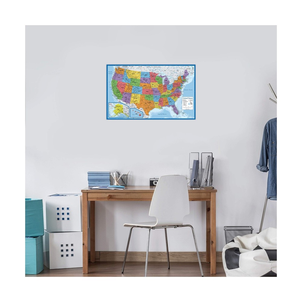 2 Pack - Laminated World Map Poster & USA Map Set - Equal Earth world map des...