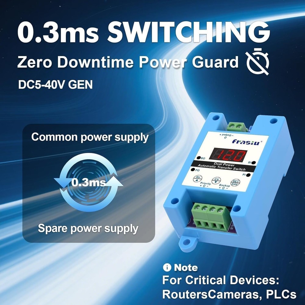 Automatic Transfer Switch 8A, Dual Power Backup Module for Solar & Battery, Seam