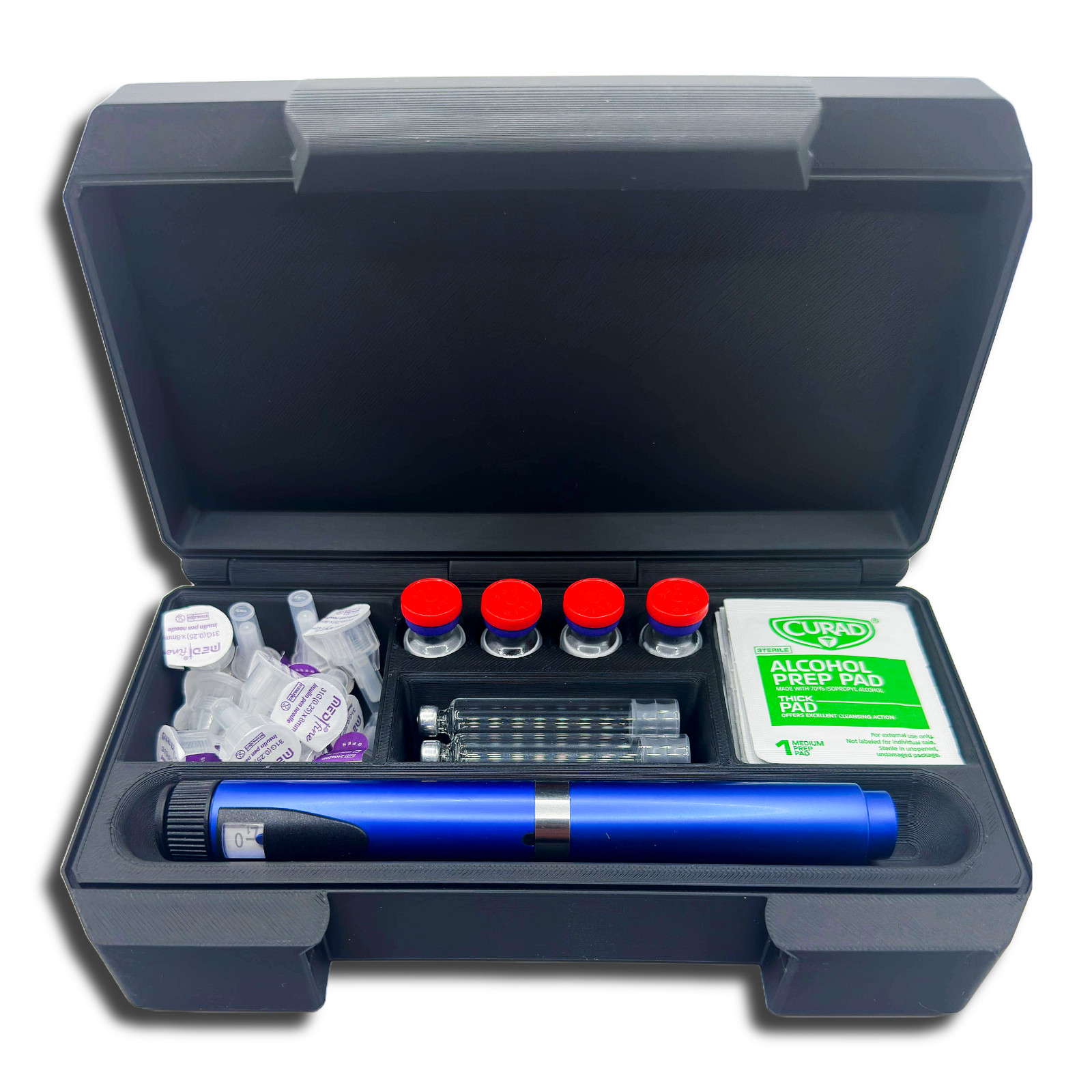 Peptide / Insulin Pen Case–Holds 1 Pen, 4 Vials, Cartridges, Wipes & Pen Needles