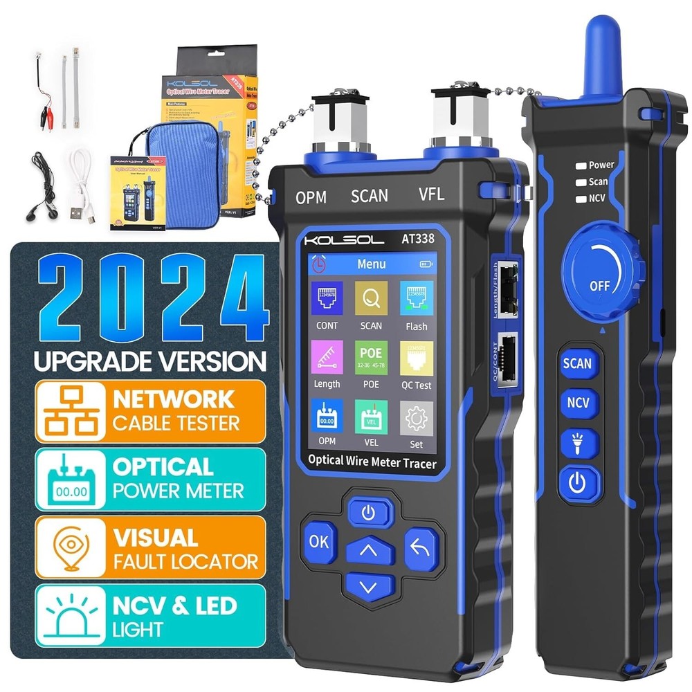 Multi-Function Blue Ethernet Tester - Visual Fault Locator & Non-Contact Voltage
