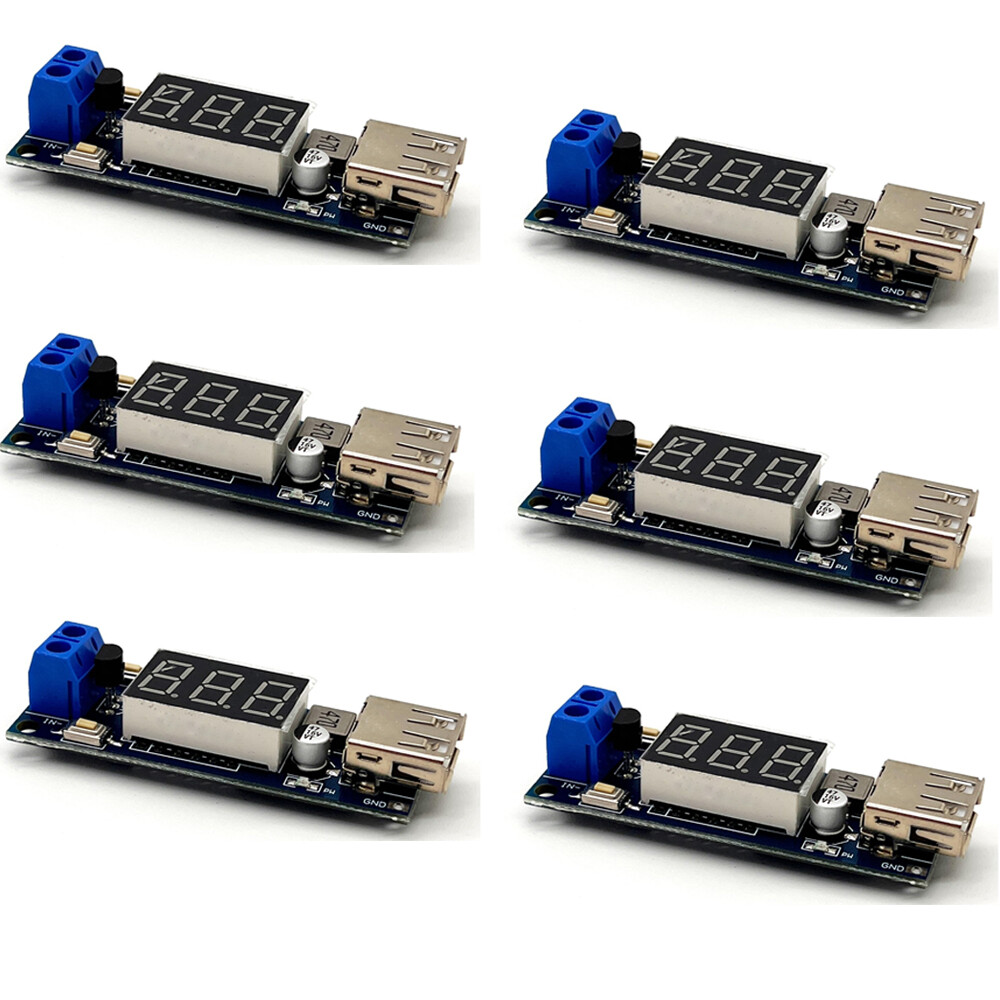 6PCS DC-DC Step Down Buck Converter to 5V USB Module - With Voltmeter