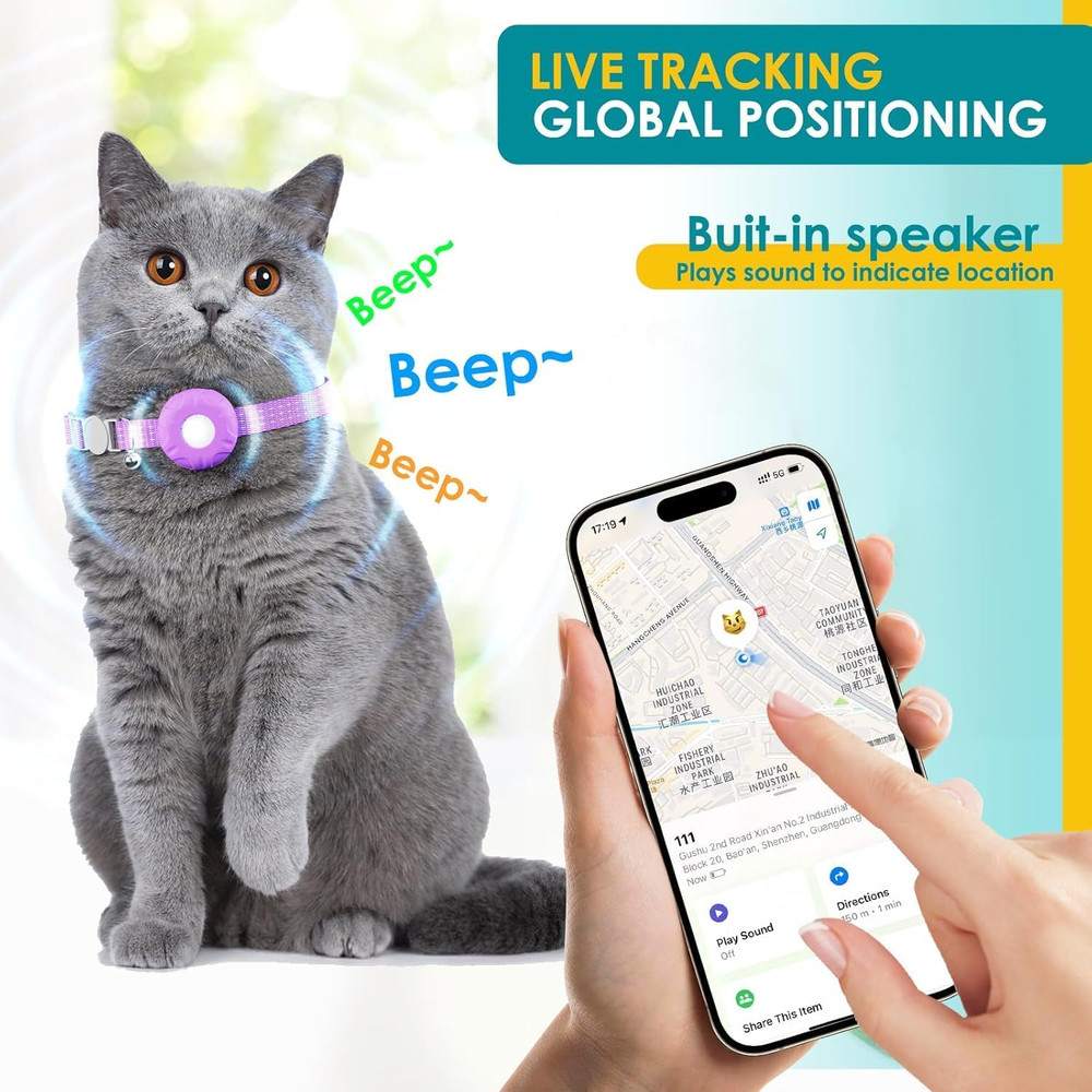 Cat Tracker,Mini GPS Tracker for Cats,No Monthly Fee Smart Pet Activity Tracker,