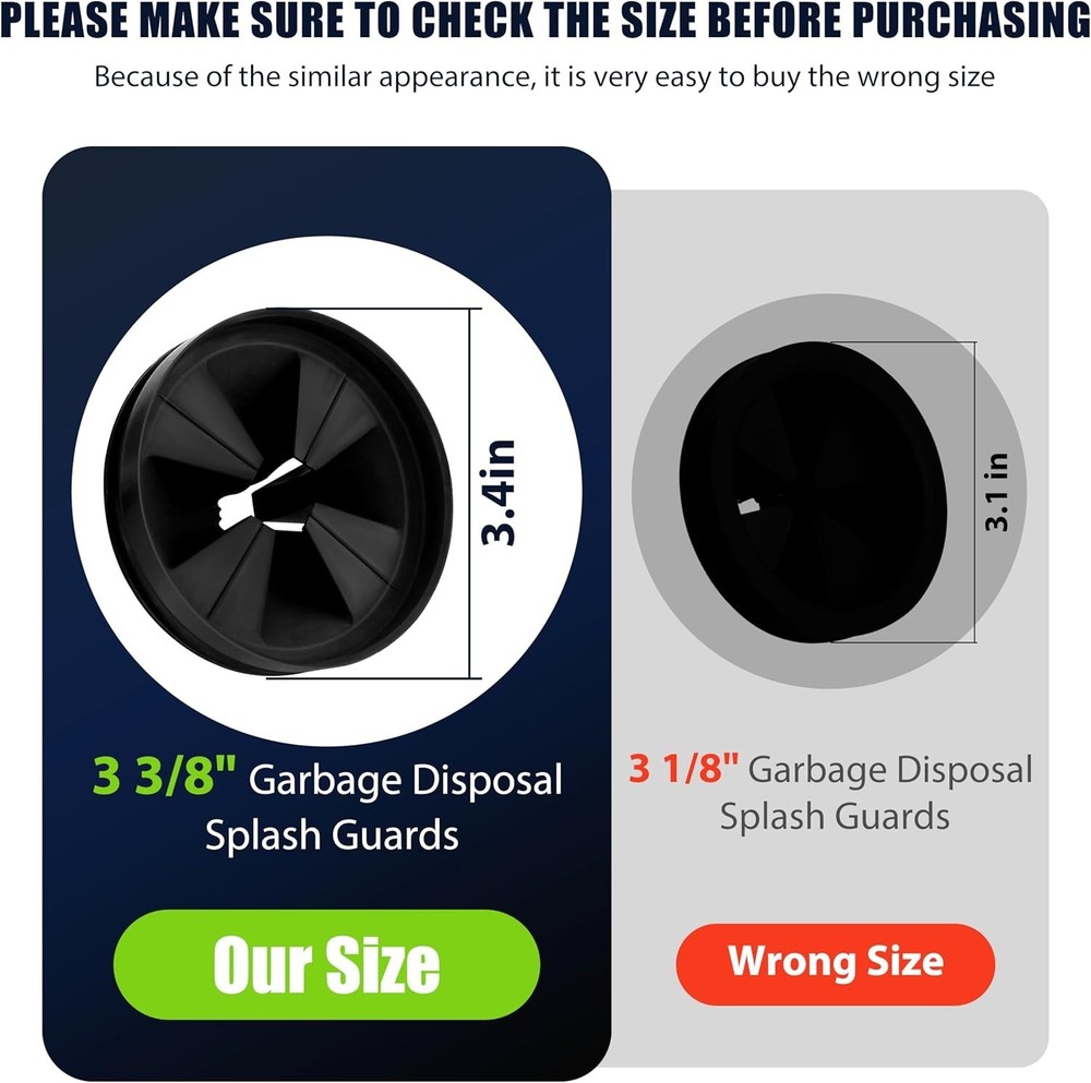 Removable Quiet Collar Drain Plug - Black 3 3/8" Garbage Disposal Splash Guards