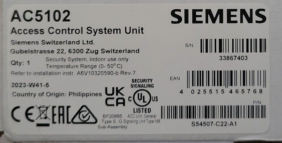 SIEMENS AC5102 ACCESS CONTROL SYSTEM UNIT