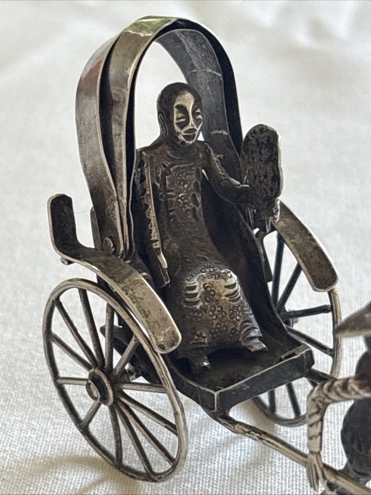 Victorian Chinese Export Solid Silver Figural Rickshaw Miniature 39.89g Marked