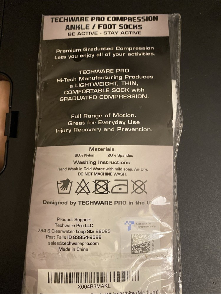 TechWare Pro Cushion Compression Ankle / Foot Socks Sock White Medium New Open