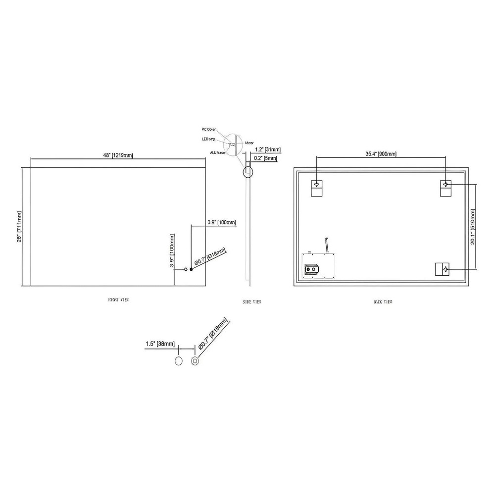 LUXOR LED VANITY SQUARE MIRROR - ADJUSTABLE TEMP. & BRIGHTNESS - 48 x 28