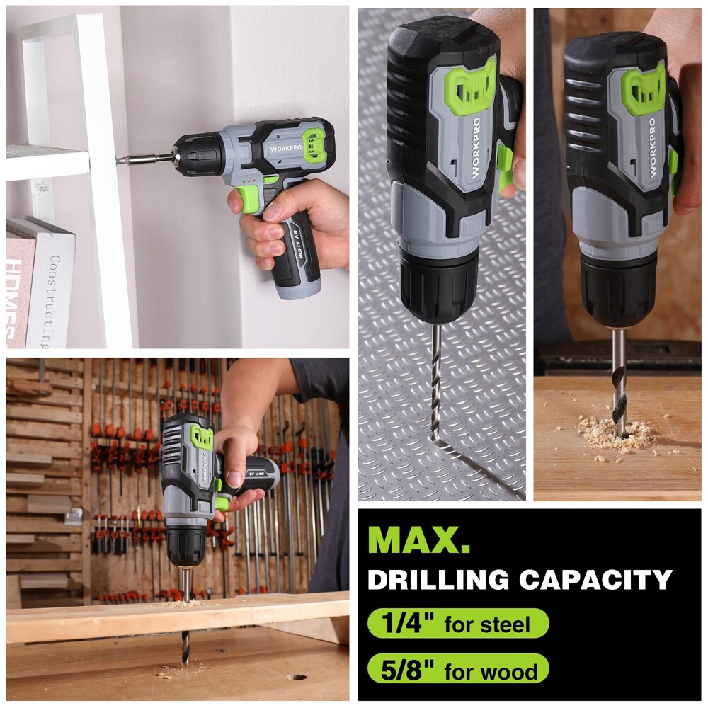 WORKPRO 8V Cordless Drill Driver Set 53pcs Bit Electric Drill 3/8" Keyless Chuck
