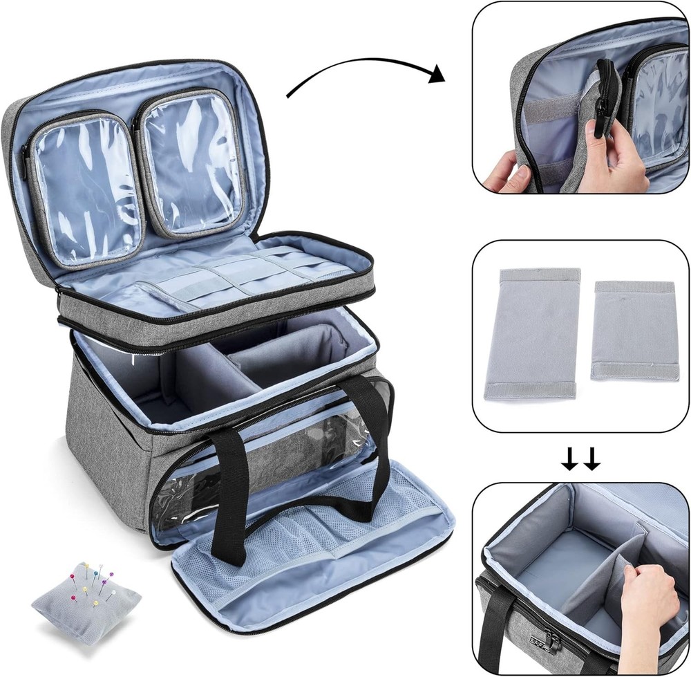 Practical Large Sewing Storage Bag with Detachable Pouches - Nylon Elegance