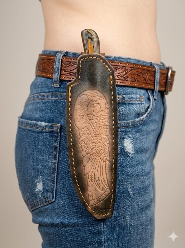 Hand Engraved Leather Sheath For Fixed Blade Knife Case Holster
