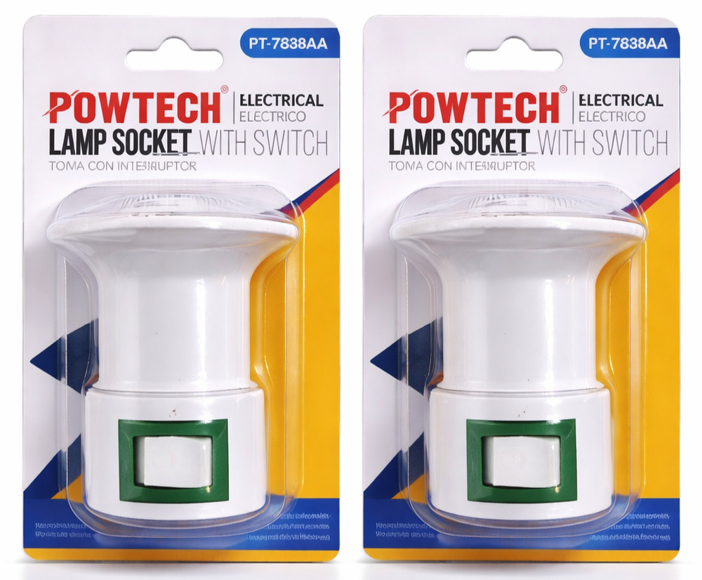 2 Pack POWTECH Plug-In Lamp Socket with Switch Light Bulb Holder Adapter ON/Off