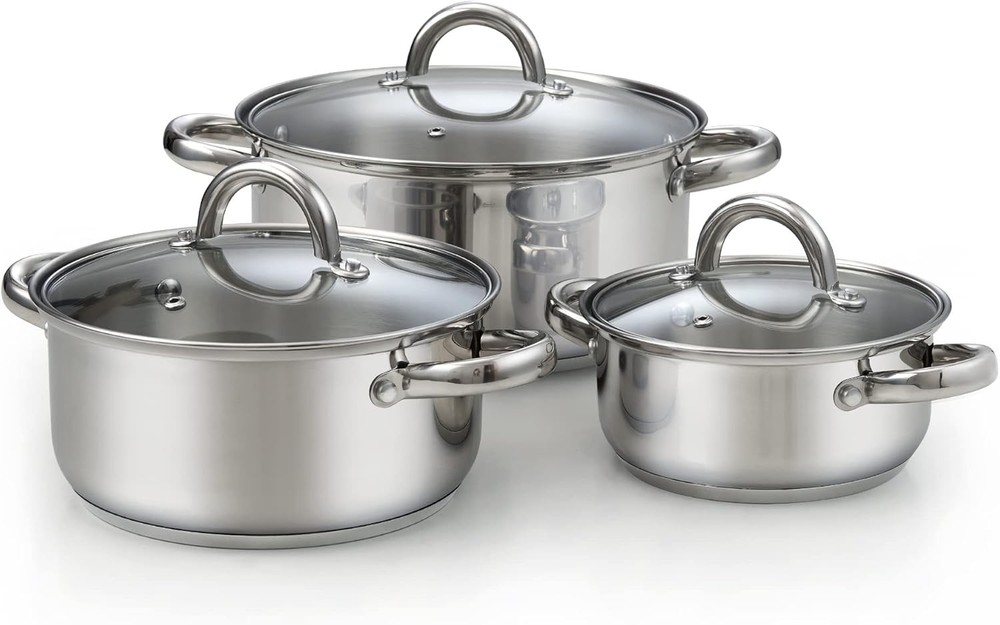 Kitchen Cookware Sets 12-Piece Basic Stainless Steel Pots & Pans Silver
