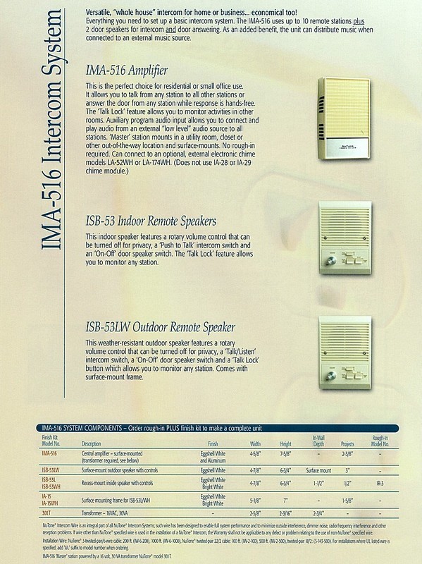 NuTone® ISB53 [ ISB53L ] Eggshell Intercom Station for IMA516 Intercom System