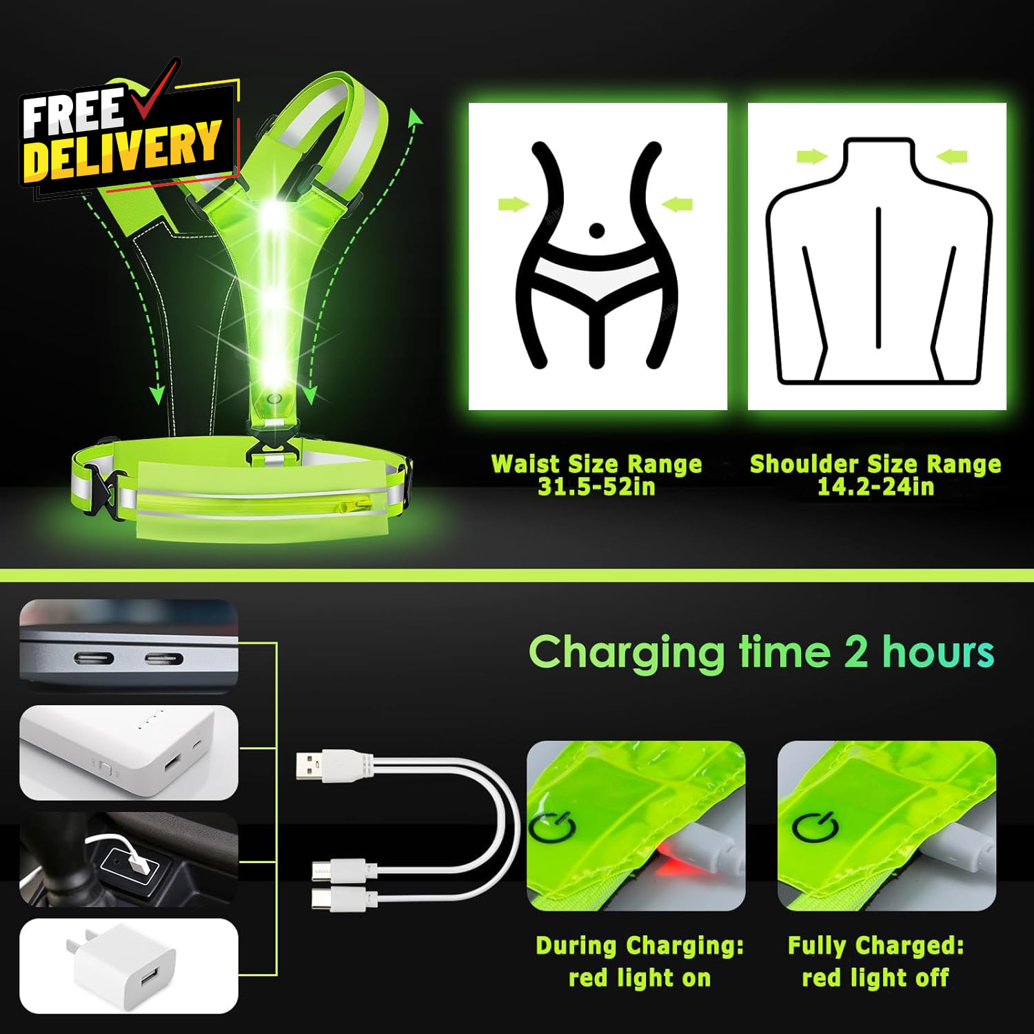 LED Reflective Light Up Safety Vest for Running Cycling Walking Night Gear...