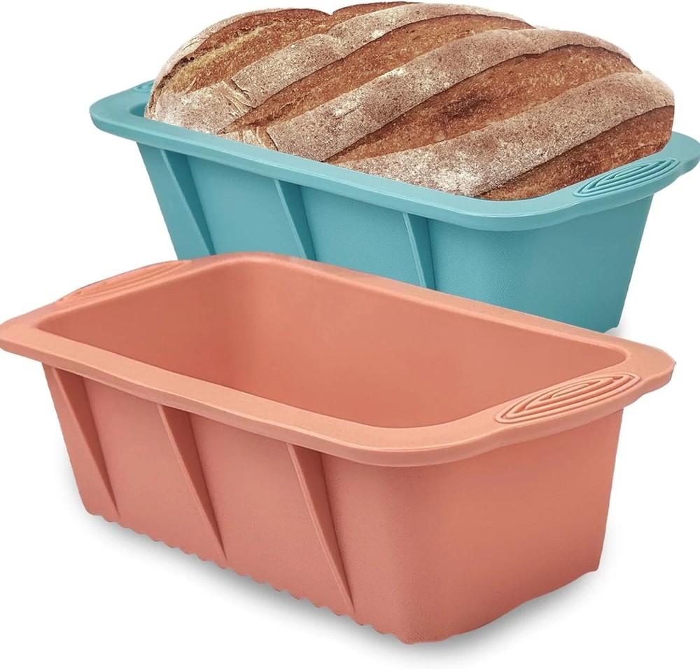 Koolstuffs Silicone Bread Loaf Pan, 2 PCS Rectangular Non-Stick Blue and Pink