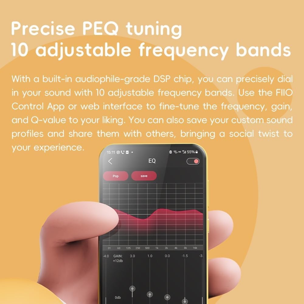 FiiO/Snowsky Tiny DAC Headphone Amp,PEQ,DSD256,PCM, 3.5mm+Type-C(Tiny A, Silver)