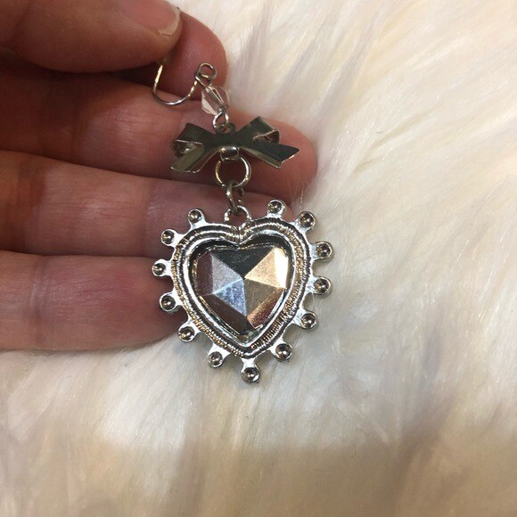 Large Crystal Heart Silver 2.5” Statement Earrings