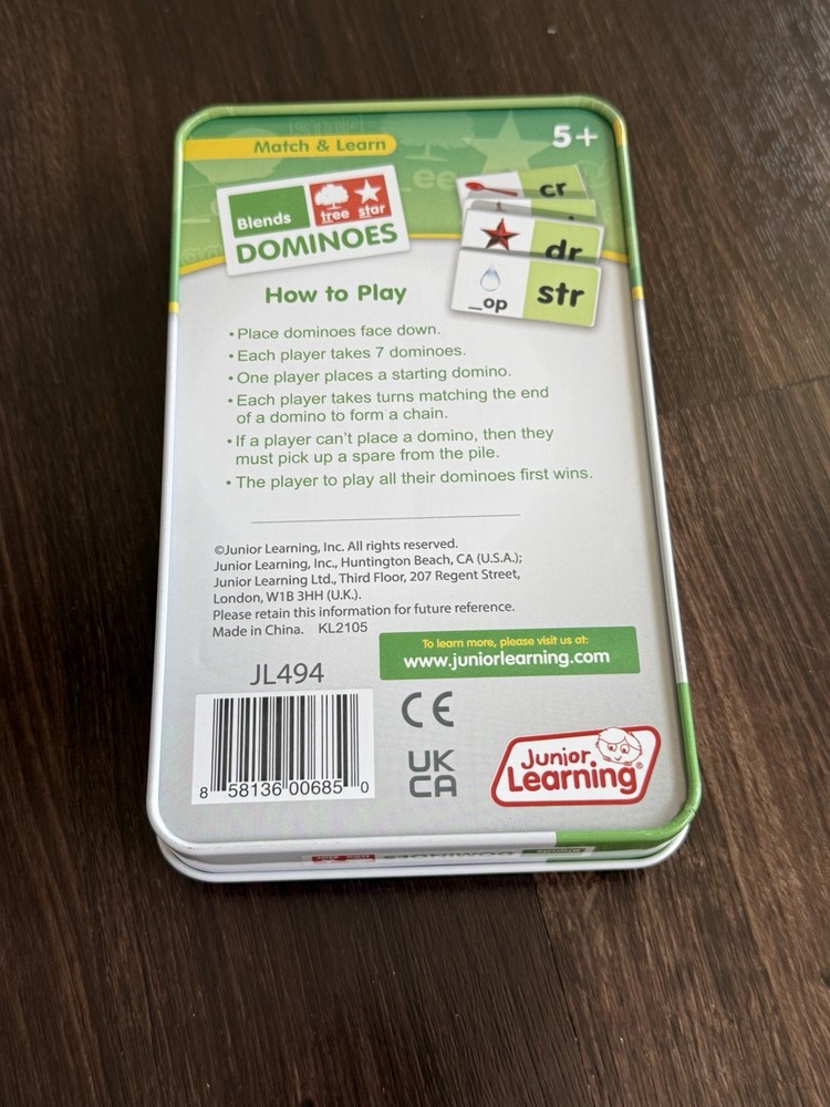 Blends Dominoes Phonics Blending Junior Learning 5+ Multi-Player 28 Pieces
