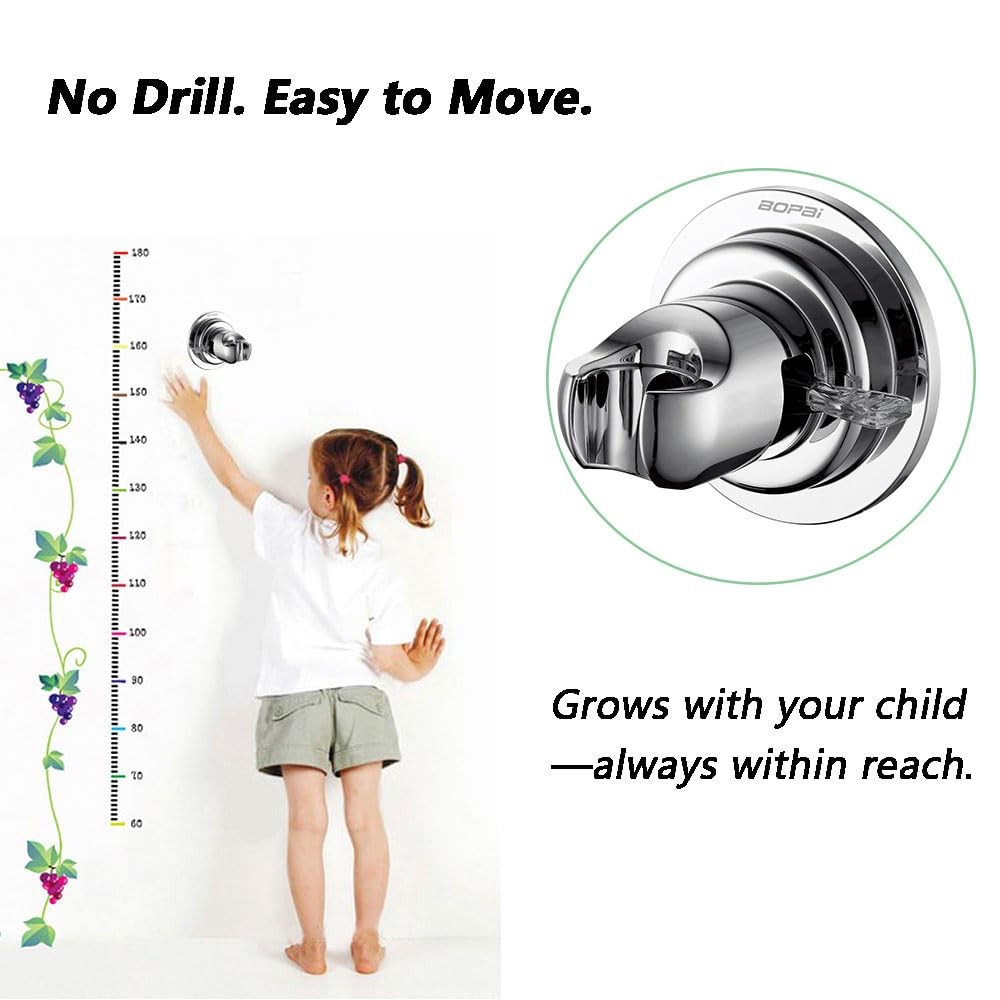 Chrome Showerhead Mount Bracket Suction Cup Tool No Drilling Easy Install