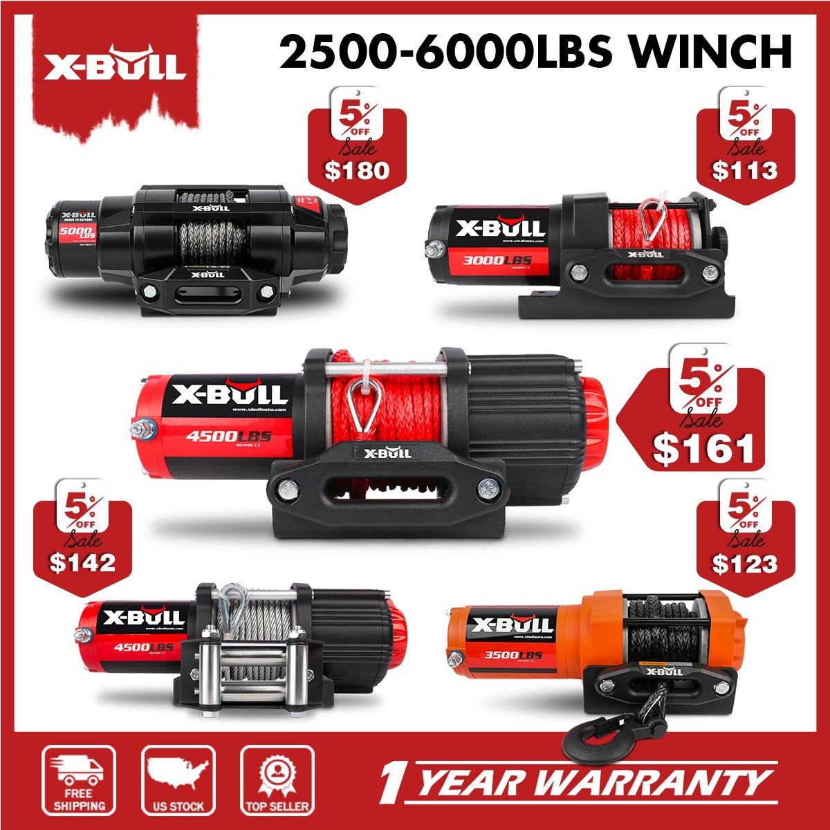X-BULL 12V ATV Winch Kit 3000LB 4500LB 5000LB Synthetic Steel UTV Electric Winch