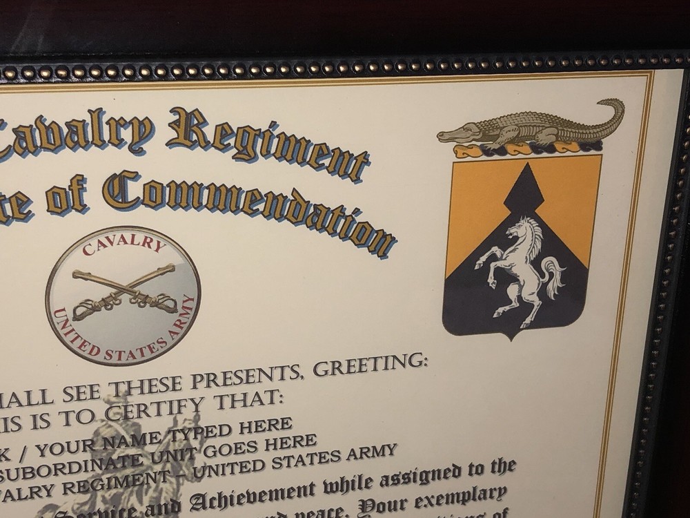 153RD U.S. CAVALRY REGIMENT / COMMEMORATIVE - CERTIFICATE OF COMMENDATION