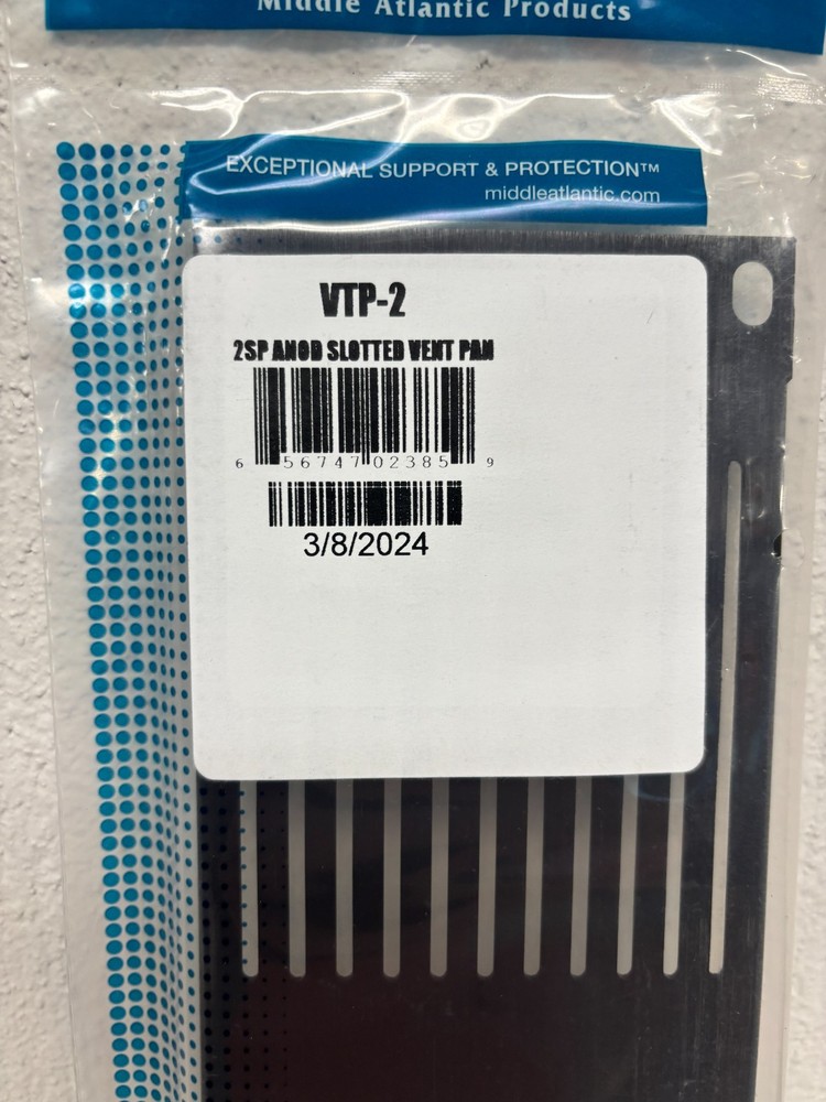 Middle Atlantic VTP-2, Anodized 2U Slotted Vent Panel - NEW