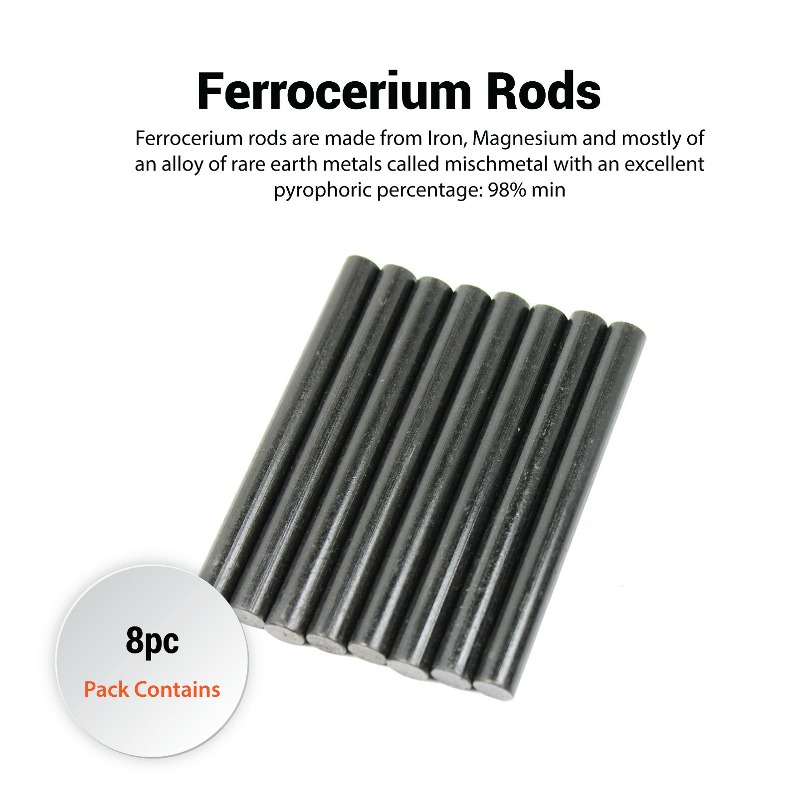 Pack of 8 Ferrocerium 5/16" Flint Fire Starter Survival Camping Rods