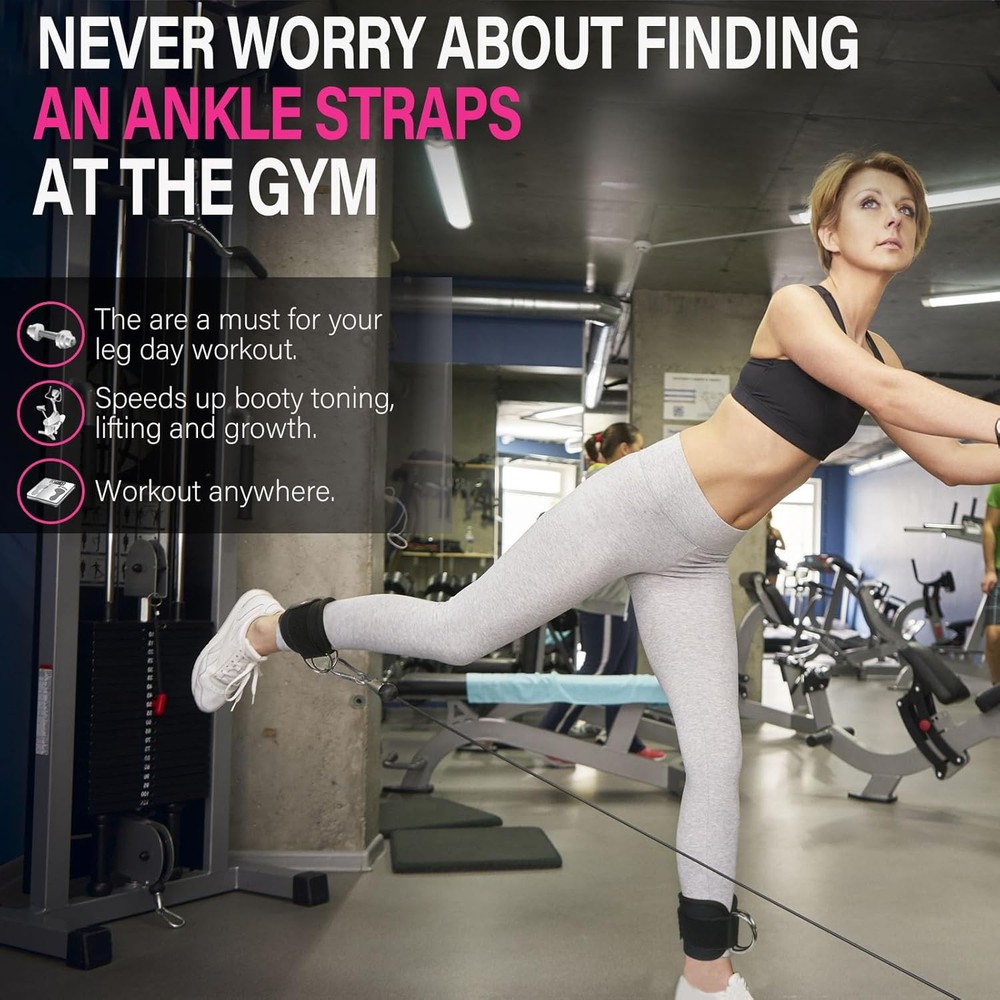 Ankle Strap for Cable Machine Attachments, Gym Single, Black - Single