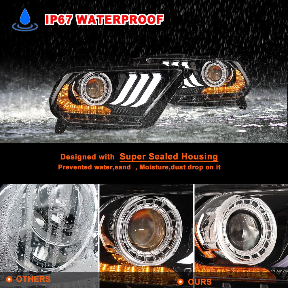 Pair for 2010-2012 Ford Mustang Headlights Sequential LED Projector w/ Bulbs