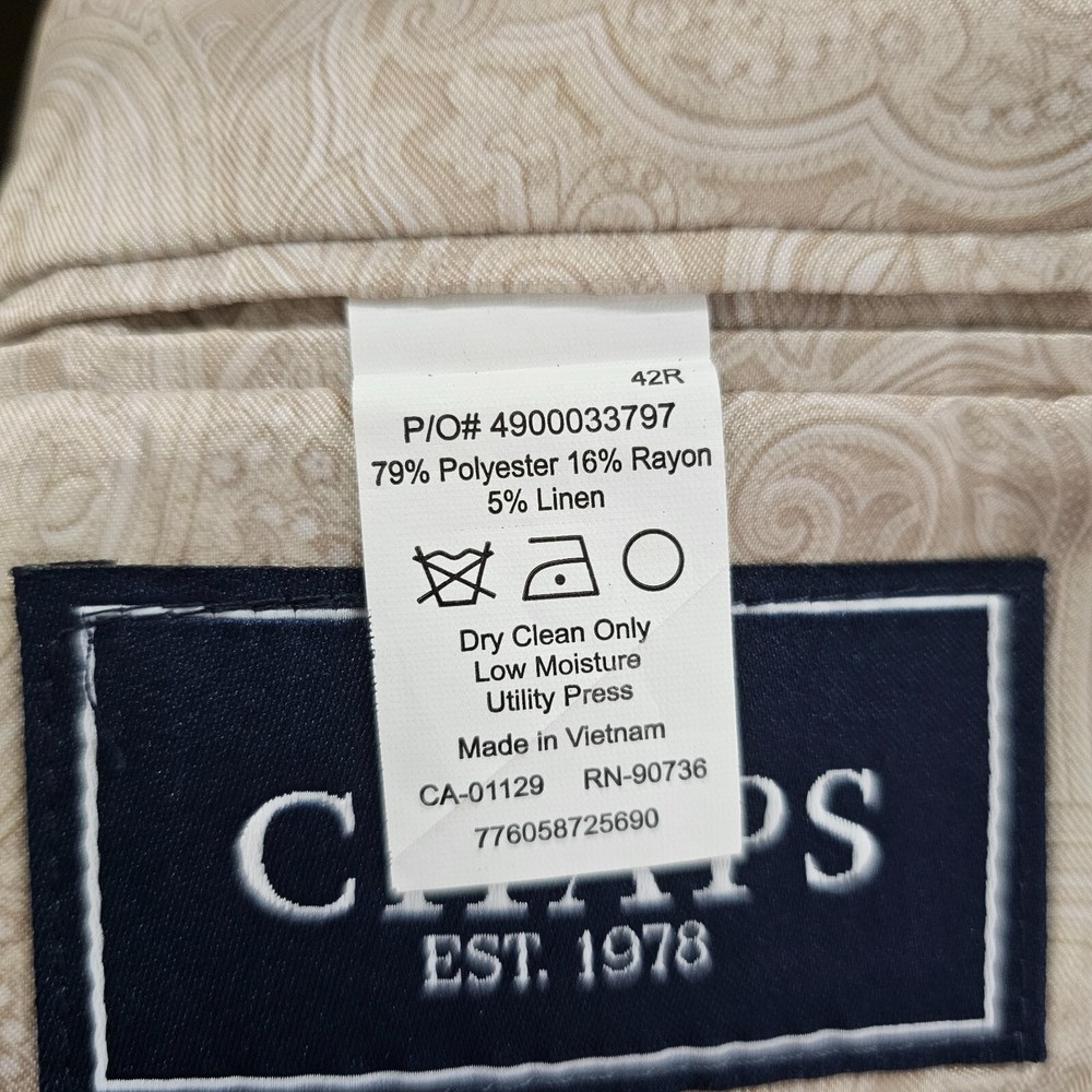 Chaps 42R Beige Sport Coat Blazer Jacket Solid 2B Polyester