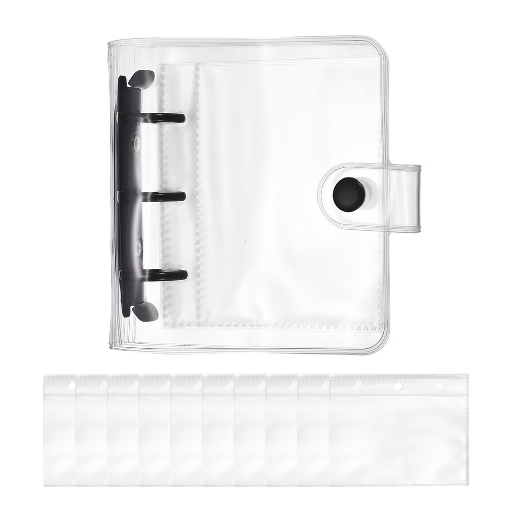 A8 Mini 3-Ring Binder Cover, Clear PP Notebook Binder with Inner Pockets, Black
