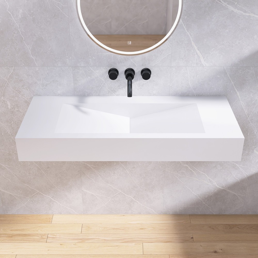 48'' Wall Mounted Bathroom Sink Solid Surface Bathroom Vessel Sink
